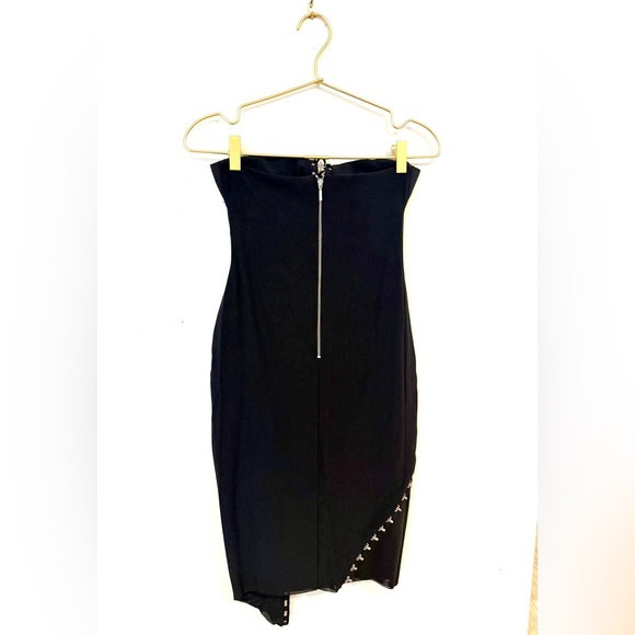 BEC + BRIDGE Black Lace Up Corset Strapless Asymmetrical Midi Dress Size 2 - Picture 7 of 11